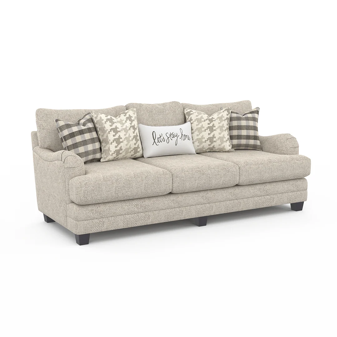 Beige Upholstered 3-Seat Sofa with Throw Pillows